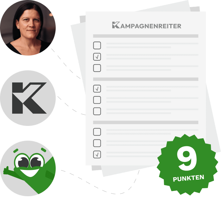 Google Business Profile Checkliste mit 9 Punkten, Haken, Beatrice Köhler und das Kampagnenreiter Logo